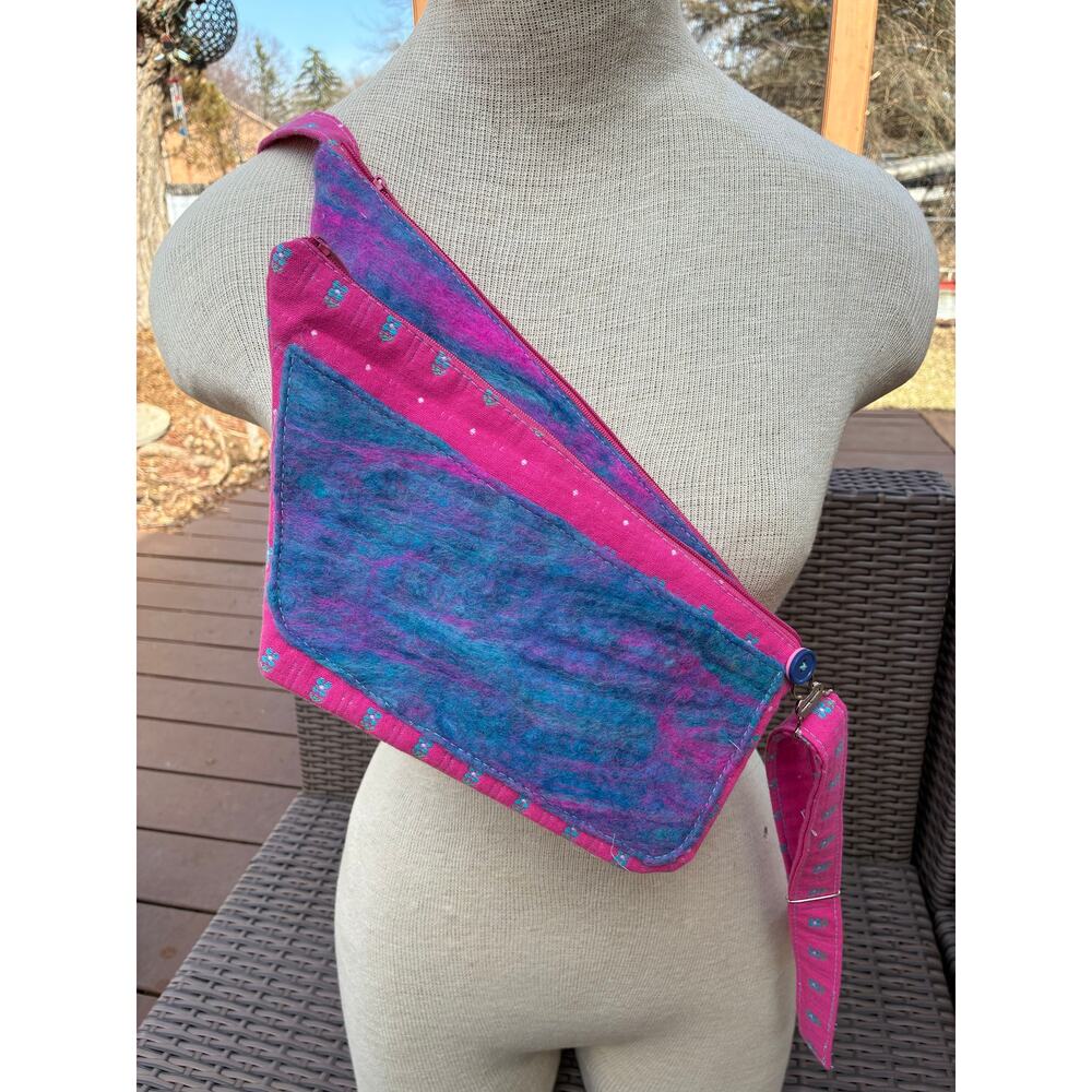 Handmade jean and Nuno Felted Purse CrossBody Unique one of a kind floral